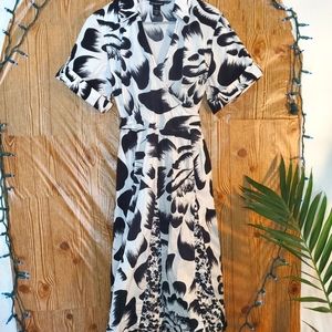 Lane Bryant Plus Size Black and White Floral Dress with Tie